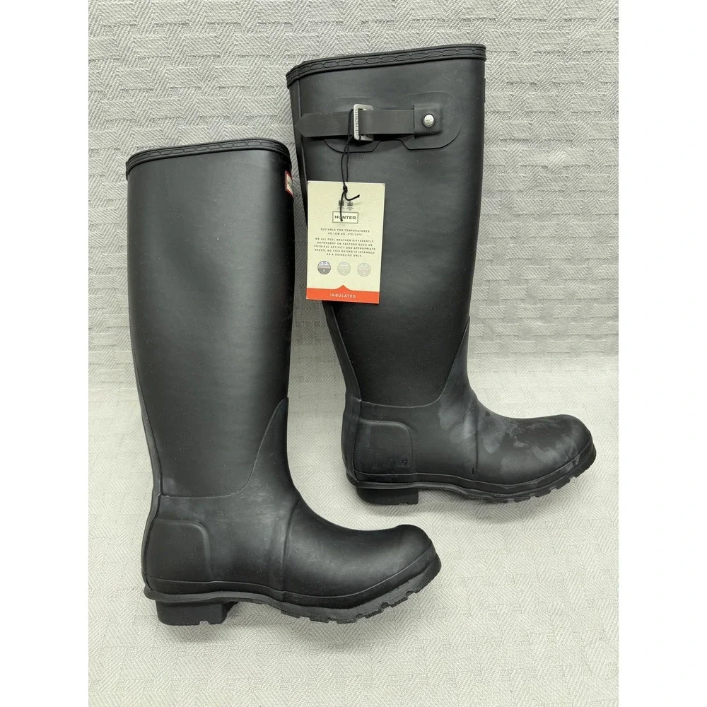 Hunter Boots Womens Size 6‎ Black Rain Boot Pull On Knee High Rubber Waterproof